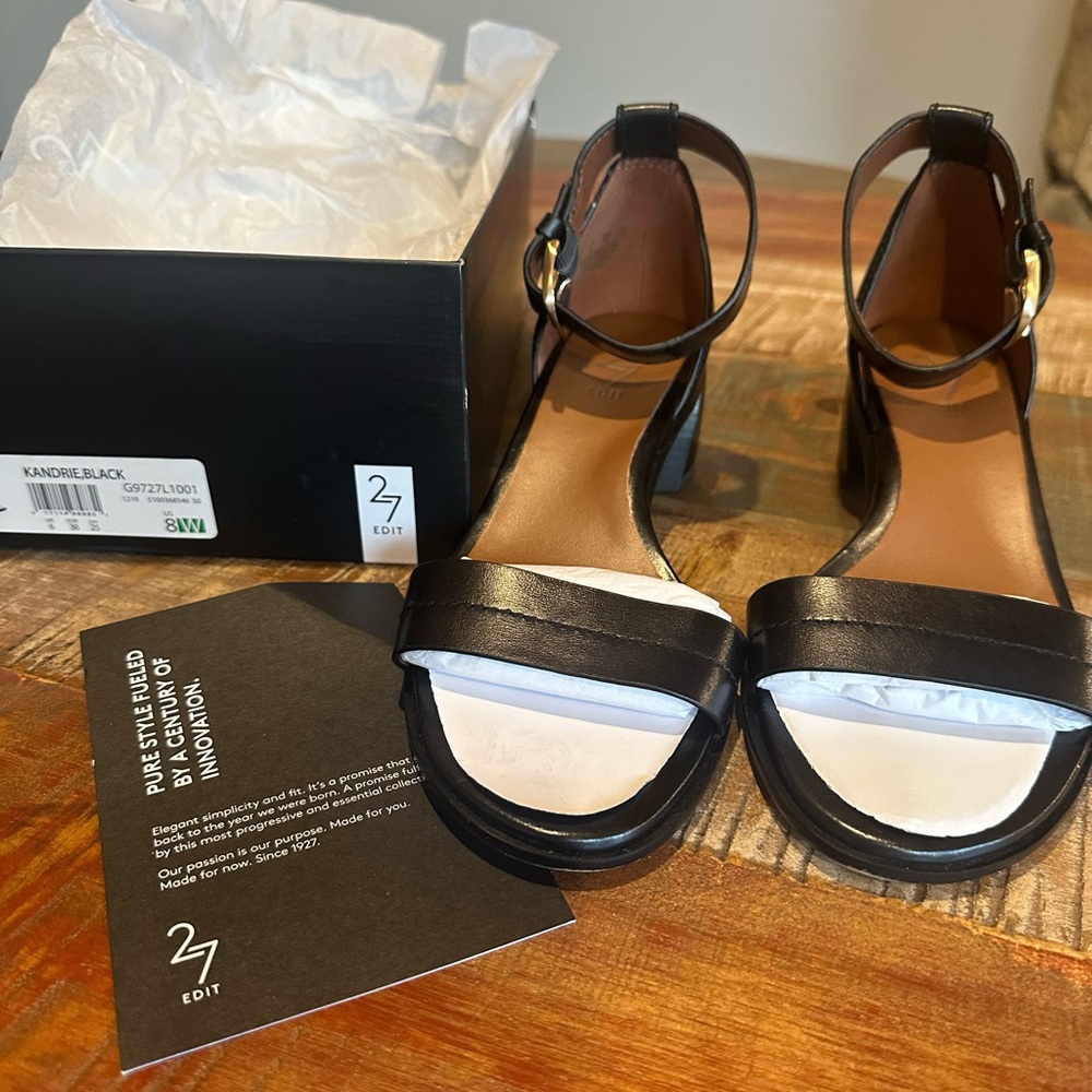 Black Leather Ankle Strap Sandals 8 WIDE, Kandri by 27 Edit brand, EUC - Picture 9 of 9